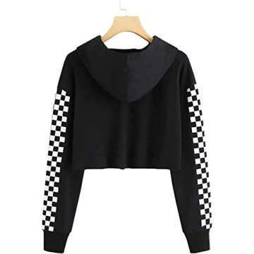 Meikulo Crop Tops Hoodies for Teen Girls Clothes Kids Cute Shirts Long Sleeve Fashion Sweatshirts and Sweatpants Two Piece Outfits Sweatsuit Clothing Sets Black, 5-6 Years