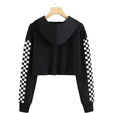 Meikulo Crop Tops Hoodies for Teen Girls Clothes Kids Cute Shirts Long Sleeve Fashion Sweatshirts and Sweatpants Two Piece Outfits Sweatsuit Clothing Sets Black, 5-6 Years