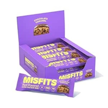 Misfits Vegan Protein Bars, Caramel Fudge - Updated Recipe | Plant Based, Low Sugar & Carb, High Fib...