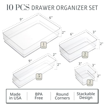 Stackable Clear Drawer Organizer Set | Multi-size Trays | Made in USA