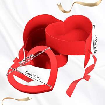 Zonon Valentine's Day Heart Shaped Box Heart Gift Boxes for Flowers Chocolate Floral Gift Box with Lids Double Layers 2 Tier Rotating Gift Box for Valentine Mother's Day Gift Wrap(Red)