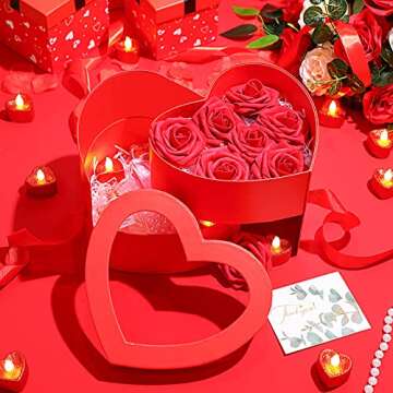 Zonon Valentine's Day Heart Shaped Box Heart Gift Boxes for Flowers Chocolate Floral Gift Box with Lids Double Layers 2 Tier Rotating Gift Box for Valentine Mother's Day Gift Wrap(Red)