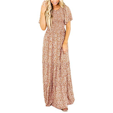 Floral Maxi Dress Flutter Sleeves Smocked Waist Rust