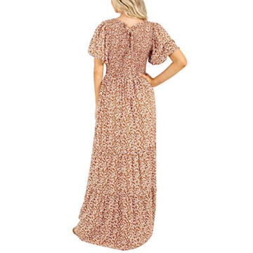 Floral Maxi Dress Flutter Sleeves Smocked Waist Rust