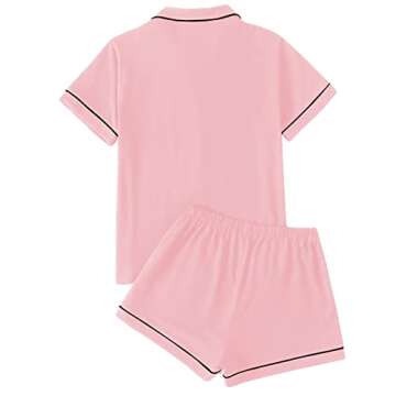 LYANER Women's Pajamas Set Heart Print Button Short Sleeve Shirt with Shorts Sleepwear PJs Set Pink ...