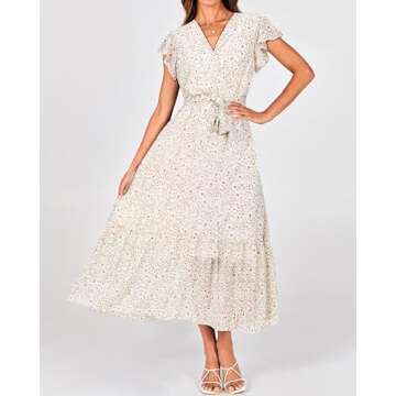 BTFBM Women Summer Bohemian Floral Casual Wrap V Neck Ruffle Cap Sleeveless Belt A-Line Pleated Hem ...