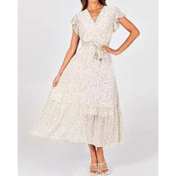 BTFBM Women Summer Bohemian Floral Casual Wrap V Neck Ruffle Cap Sleeveless Belt A-Line Pleated Hem ...