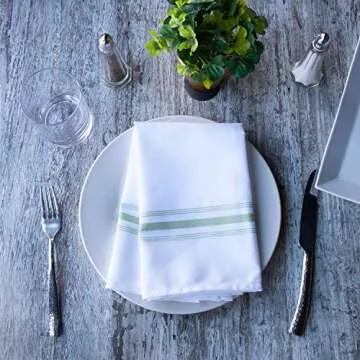 Arkwright Bistro Dinner Cloth Napkins - (Pack of 12) Absorbent, Soft, and Washable Professional Restaurant Quality Table Linen with French Stripes, 18 x 22 in, Green
