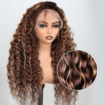 USUCHBEAUTY Highlights 28 Inch 13x4 Water Wave Lace Frontal Human Hair Wigs 4/27 Ombre Lace Front Wi...