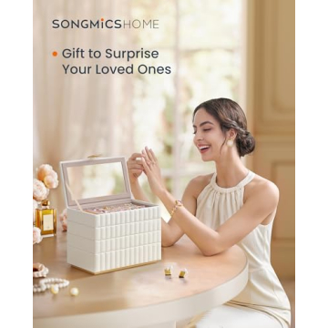 SONGMICS HOME Jewelry Box with Mirror, Stackable 4-Tier