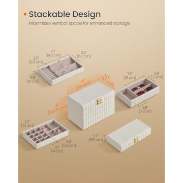 SONGMICS HOME Jewelry Box with Mirror, Stackable 4-Tier