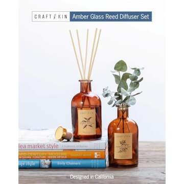 Craft & Kin Sage, Orange Blossom & Lotus Reed Diffuser | All Natural Essential Oil & 8 Rattan Scent Sticks | Reed Diffusers for Home, Bathroom | Long Lasting Home Fragrance in Amber Glass, 5.75oz