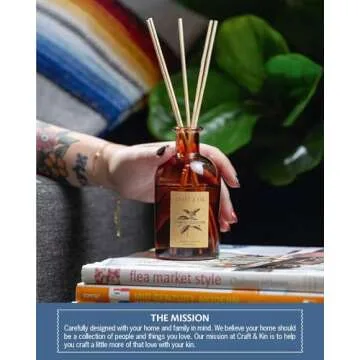 Craft & Kin Sage, Orange Blossom & Lotus Reed Diffuser | All Natural Essential Oil & 8 Rattan Scent Sticks | Reed Diffusers for Home, Bathroom | Long Lasting Home Fragrance in Amber Glass, 5.75oz