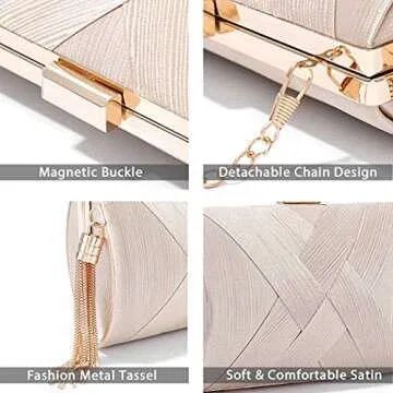 Yokawe Women's Evening Clutch Bag Stain Bridal Purse Wedding Prom Night out Party Handbag (Gold)