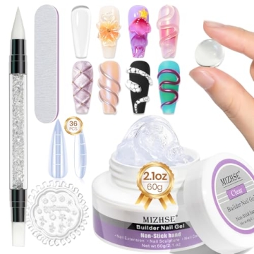 MIZHSE Solid Builder Gel for Nails, 60g Large Capacity Clear Hard Gel for Nails 3D Sculpting Gel Non...