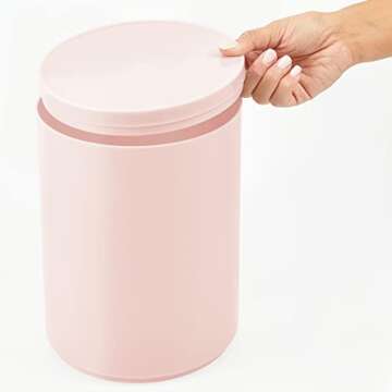 mDesign Plastic Small Slim Round 1.7 Gallon Trash Can with Removable Swing Lid - Wastebasket, Garbage Container Basket Bin for Master/Guest Bathroom - Holds Rubbish/Recycle - Light Pink