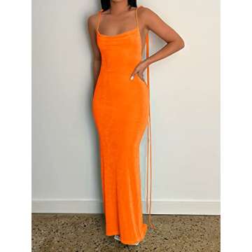 LILLUSORY Women’s Sexy Party Club Birthday Backless Open Back Long Velvet Dresses Summer Spaghetti...