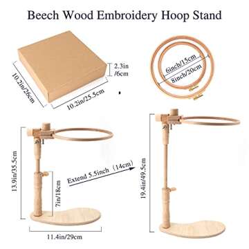 ZOCONE Beech Wood Adjustable Rotated Embroidery Hoop Stand with 2 Pcs 6'' 8'' Embroidery Hoops, Wooden Embroidery Stand, Embroidery Hoop Holder for Cross Stitch and Embroidery Project (A)