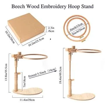 ZOCONE Beech Wood Adjustable Rotated Embroidery Hoop Stand with 2 Pcs 6'' 8'' Embroidery Hoops, Wooden Embroidery Stand, Embroidery Hoop Holder for Cross Stitch and Embroidery Project (A)