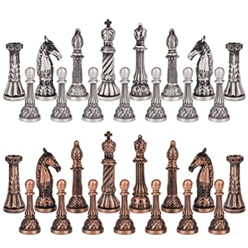 Retro Metal Chess Set for Adults and Kids – Marbling Chess Board with Chess Pieces – Travel Chess Set with Metal Pieces – Folding Chessboard – Ideal for Beginners and Professional Players