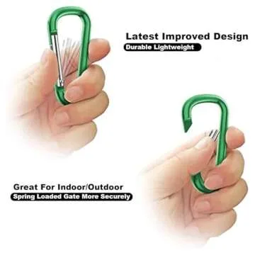 20 pcs Carabiner Clip Keychains 1.83" Aluminum D-Ring Spring Small Carabiners Clip for Outdoor Camping Home Mini Lock Hooks Snap Link Improved Key Chain Carabineer+20 pcs Ring 40pcs (Green)