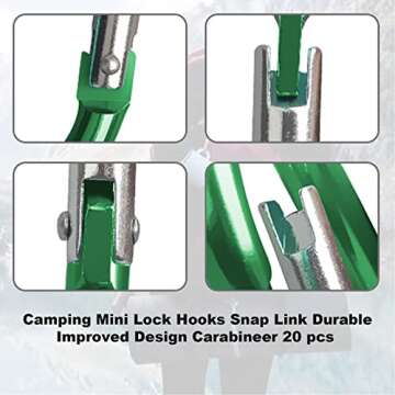 20 pcs Carabiner Clip Keychains 1.83" Aluminum D-Ring Spring Small Carabiners Clip for Outdoor Camping Home Mini Lock Hooks Snap Link Improved Key Chain Carabineer+20 pcs Ring 40pcs (Green)