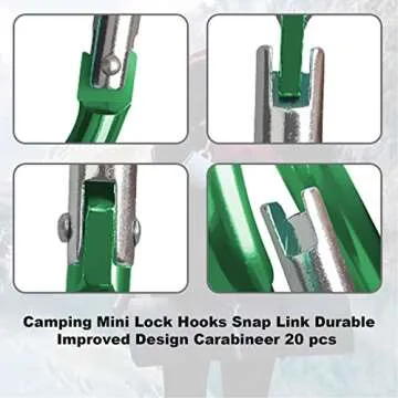 20 pcs Carabiner Clip Keychains 1.83" Aluminum D-Ring Spring Small Carabiners Clip for Outdoor Camping Home Mini Lock Hooks Snap Link Improved Key Chain Carabineer+20 pcs Ring 40pcs (Green)