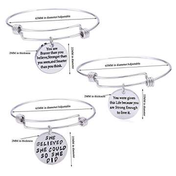 YEEQIN Pack of 3 Inspirational Bangle Bracelets, Inspirational Gifts, Inspirational Jewelry, Women B...