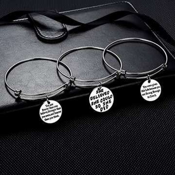 YEEQIN Pack of 3 Inspirational Bangle Bracelets, Inspirational Gifts, Inspirational Jewelry, Women Bangles, Strength Believe Confidence Gift (Pack of 3 Mixed Styles)