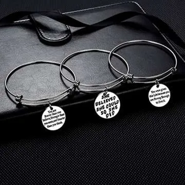 YEEQIN Pack of 3 Inspirational Bangle Bracelets, Inspirational Gifts, Inspirational Jewelry, Women Bangles, Strength Believe Confidence Gift (Pack of 3 Mixed Styles)