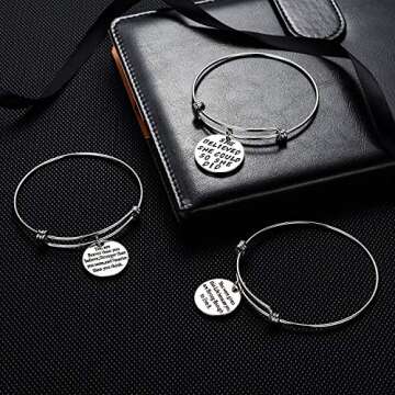 YEEQIN Pack of 3 Inspirational Bangle Bracelets, Inspirational Gifts, Inspirational Jewelry, Women Bangles, Strength Believe Confidence Gift (Pack of 3 Mixed Styles)