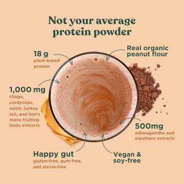 Four Sigmatic Organic Plant-Based Protein Powder Peanut Butter Protein with Lion’s Mane, Chaga, Cordyceps and More | Clean Vegan Protein Elevated for Brain Function and Immune Support | 21.16 oz