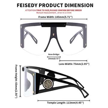 FEISEDY One Piece Oversized Sunglasses for Men Women Big Shades Wrap Shield Sunglasses for Cycling Driving Vacation B4027