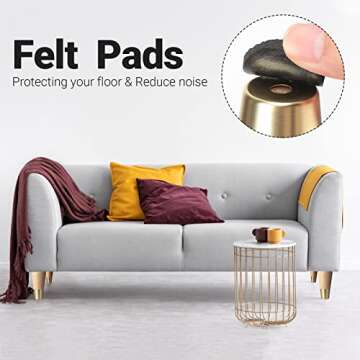 8 Pieces Wood Furniture Legs 4 Inch Sofa Wood Legs Wooden Couch Legs Round Solid Dresser Feet with Gold Caps Couch Feet Replacement with Installation Hardware for Home Table Cabinet Chair Ottoman