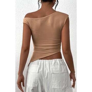 PRETTYGARDEN Womens 2025 Summer Off The Shoulder Crop Tops Sleeveless One Shoulder Ruched Asymmetric...