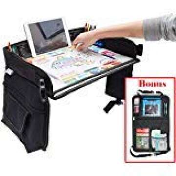 ADS Kids Travel Tray Bag with Erasable Surface & Tablet Holder/Children Play Tray + Car Backseat Organizer + Gift 6 Crayons & Drawing Activities (Travel Tray + Backseat Organizer)