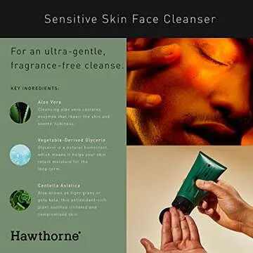 Hawthorne Natural Gentle Face Wash Cleanser for Men. Lightly Foaming Moisturizing Formula to Remove Dirt Without Over Drying. Aloe Vera and Soothing Tiger Grass. For Dry, Sensitive Skin. 4oz.
