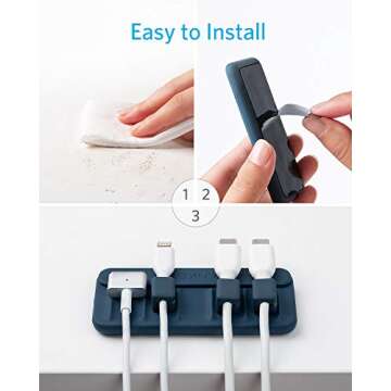 Anker Cable Management, Magnetic Cable Holder, Desktop Multipurpose Cord Keeper, 5 Clips for Lightning Cables, USB C / Micro Cables, Sticks to Wood, Marble, Metal, Glass (Blue, 2 Pack)