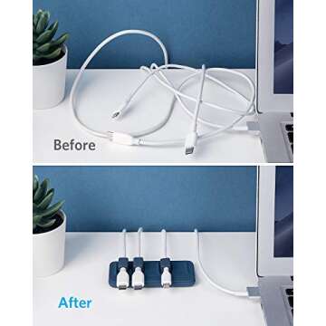 Anker Cable Management, Magnetic Cable Holder, Desktop Multipurpose Cord Keeper, 5 Clips for Lightning Cables, USB C / Micro Cables, Sticks to Wood, Marble, Metal, Glass (Blue, 2 Pack)