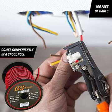 GS Power 12 Gauge Wire - 100 Foot Copper Clad Aluminum Cable Roll, Red & Black Bonded Wiring for Out...