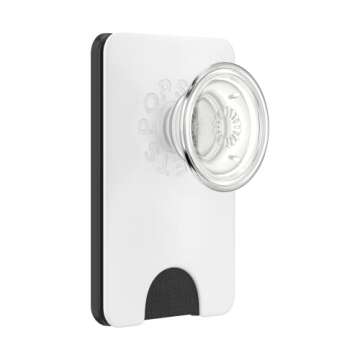 PopSockets Phone Wallet with Expanding Grip and Adapter Ring for MagSafe®, Phone Card Holder, Wireless Charging Compatible, Wallet Compatible with MagSafe® - White Clear