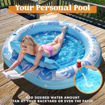 Sloosh Inflatable Tanning Pool Lounger Float,72" x 65" Pool Floats Adult with Pillow,Luxury Fabric L...