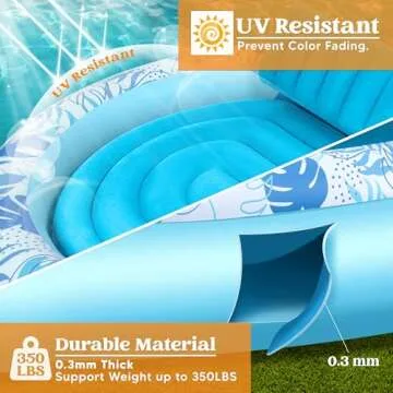 Sloosh Inflatable Tanning Pool Lounger Float,72" x 65" Pool Floats Adult with Pillow,Luxury Fabric Large Suntan Tub Raft Floatie,Sunbathing Bed Lounge for Water Blow Up Kids Ball Pit Party Gifts,Blue