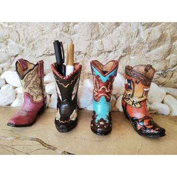 Eagrafts Decorative Cowboy Boot Pen Holder for Office