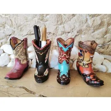 Eagrafts Decorative Cowboy Boot Pen Holder for Office