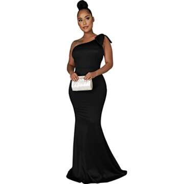 JTNFairy Women's Sexy Ruffle Sleeveless One Shoulder Bodycon Dresses Classy Pencil Curvy Party Evening Long Formal Black Dress