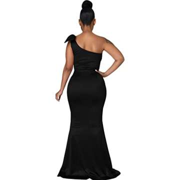 JTNFairy Women's Sexy Ruffle Sleeveless One Shoulder Bodycon Dresses Classy Pencil Curvy Party Evening Long Formal Black Dress