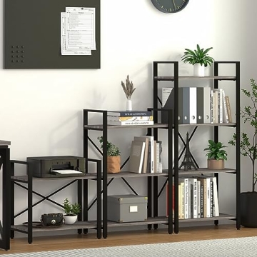 BON AUGURE Small Bookshelf for Small Space, 2 Tier Shelf Floor Bookcase for Storage, Industrial Short Low Wood Metal Book Shelves for Bedroom, Office, Living Room, Classroom(Dark Gray Oak)