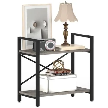 BON AUGURE Small Bookshelf for Small Space, 2 Tier Shelf Floor Bookcase for Storage, Industrial Short Low Wood Metal Book Shelves for Bedroom, Office, Living Room, Classroom(Dark Gray Oak)