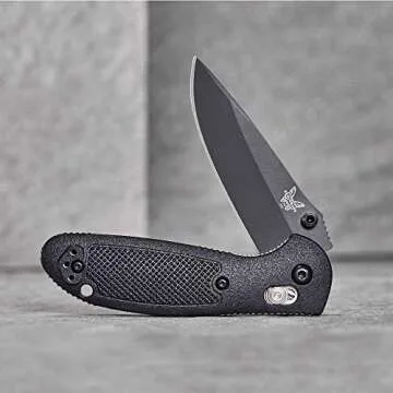 Benchmade - Mini Griptilian 556SBK-S30V Knife with CPM-S30V Steel, Drop-Point Blade, Serrated Edge, Coated Finish, Black Handle, Made in the USA